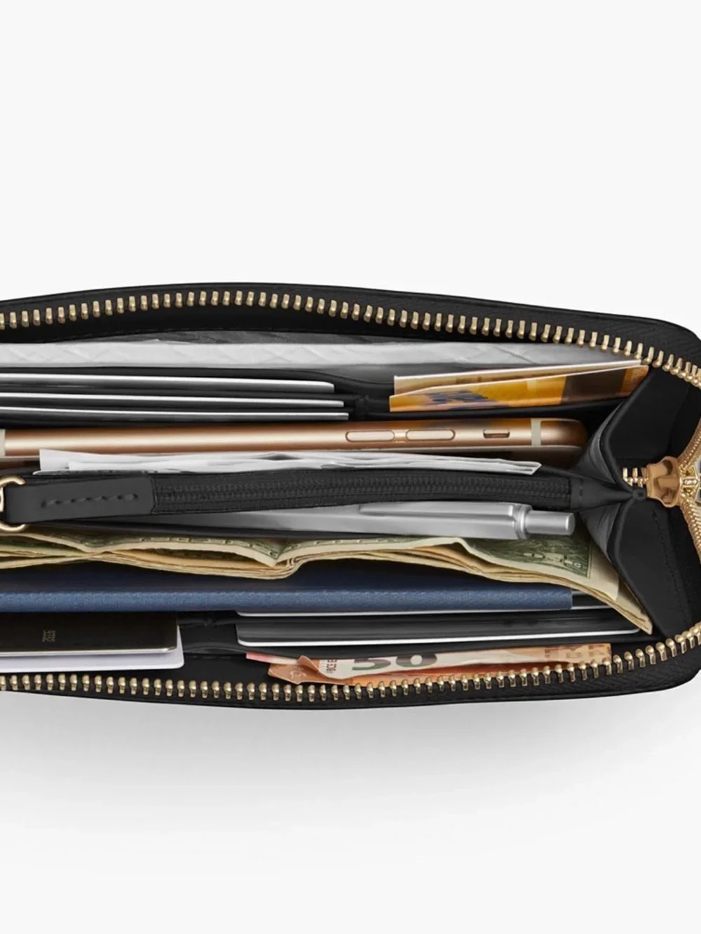 Lo & Sons Black Leather Zip Around Wallet Clutch - Nappa leather